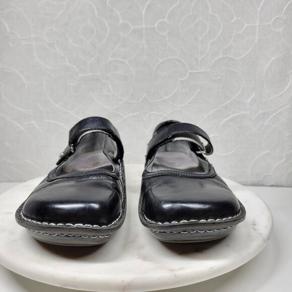 Vintage Alegria Belle Mary Jane Shoes Womens 8.5 Black Crinkle Leather Pumps - Picture 12 of 15